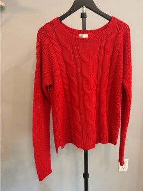 Heritage Red Cable Knit Scoop Neck Sweater